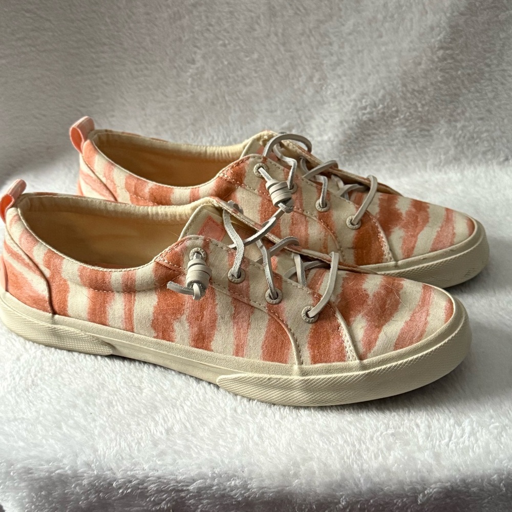 Sperry Shoes Women’s Size 9.5 Striped Canvas Sneakers‎ Easy Slip On Garden Party